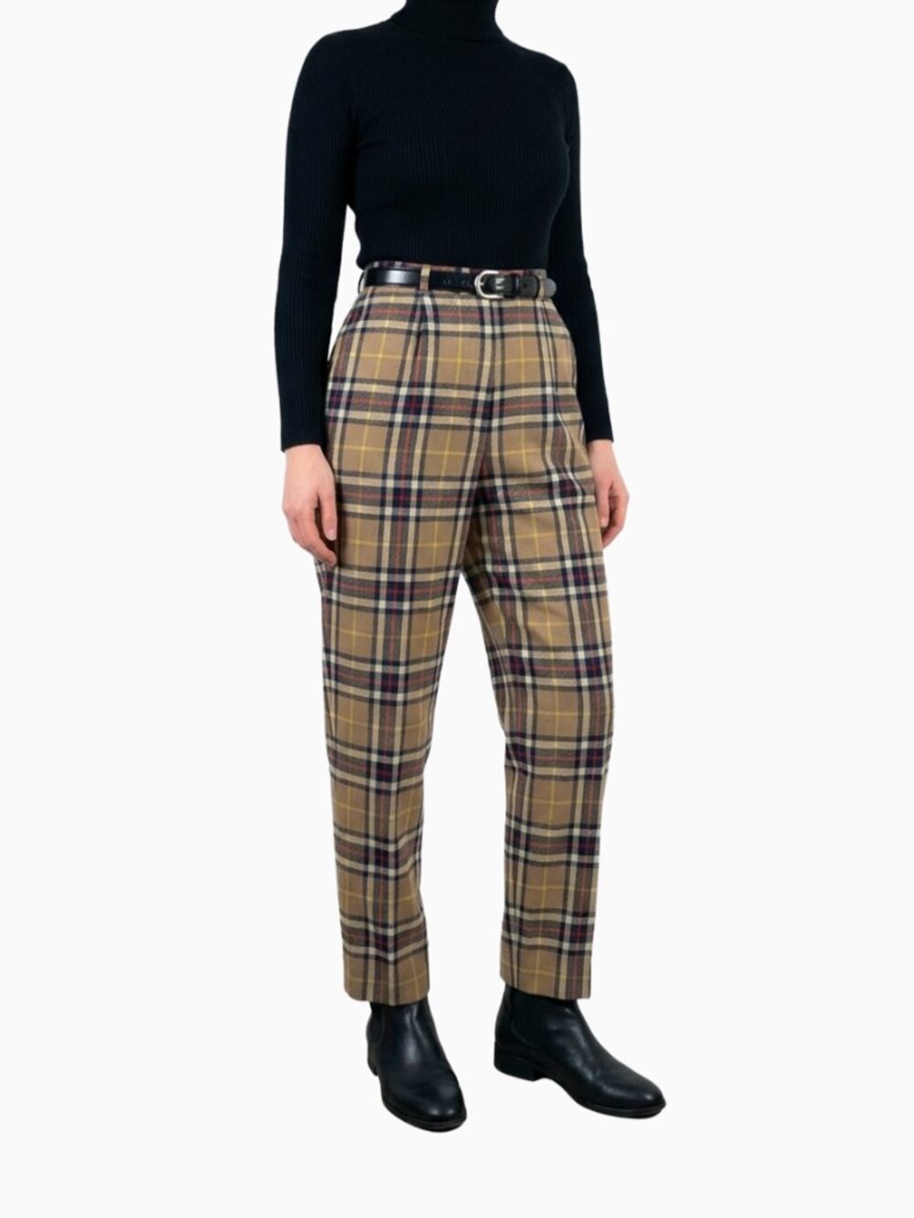 Vtg Brooks Brothers Plaid Wool Trousers XS High Rise Pleated Tan Brown Made USA